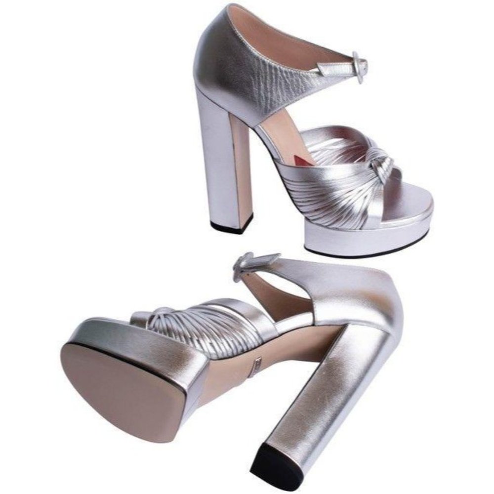 Gucci Silver Knot Detail Sandals Platforms